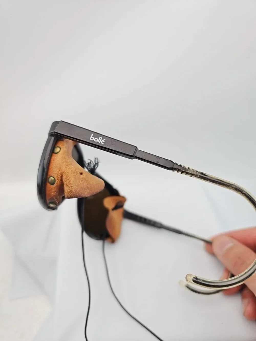 Vintage Bolle Leather Shield Glacier Sunglasses